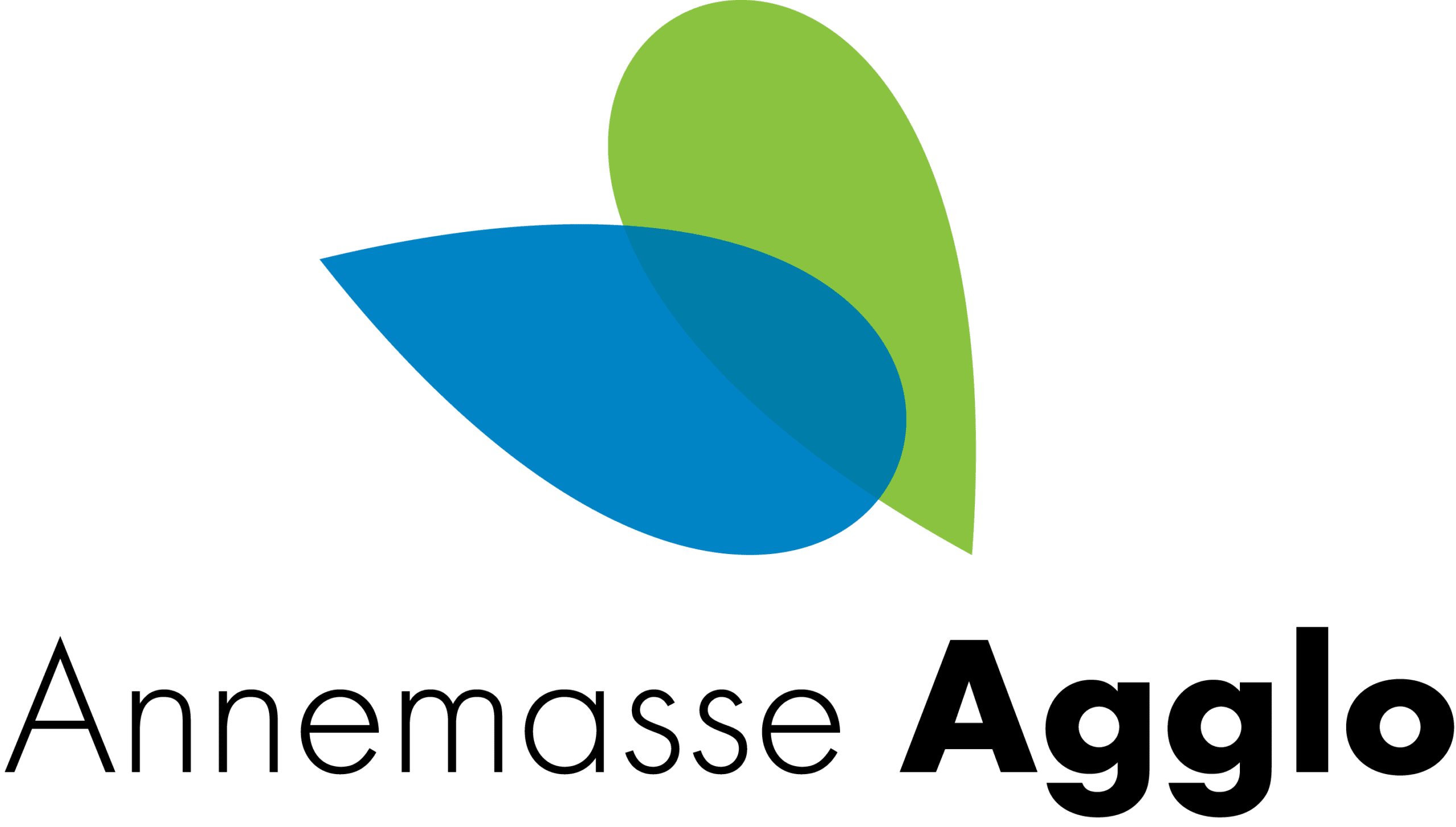 Logo Annemasse Agglo avec deux formes de feuilles bleue et verte superposées au-dessus du nom noir