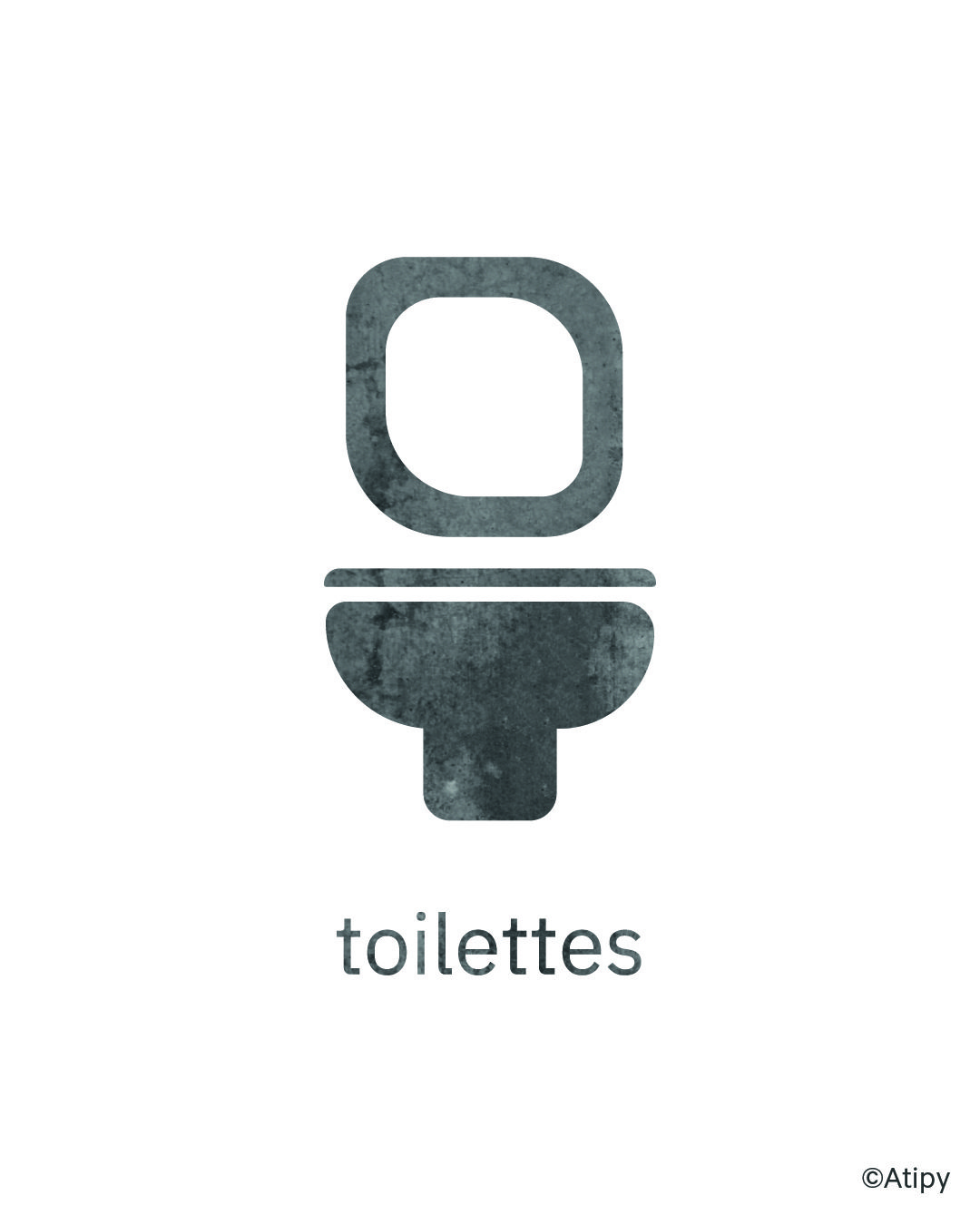 Pictogramme toilettes avec cuvette stylisée grise et texte « toilettes » sur fond clair