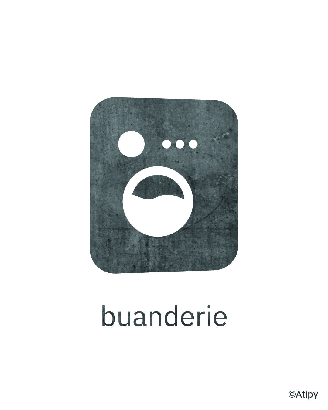 Pictogramme de machine à laver avec le mot buanderie sur fond gris clair