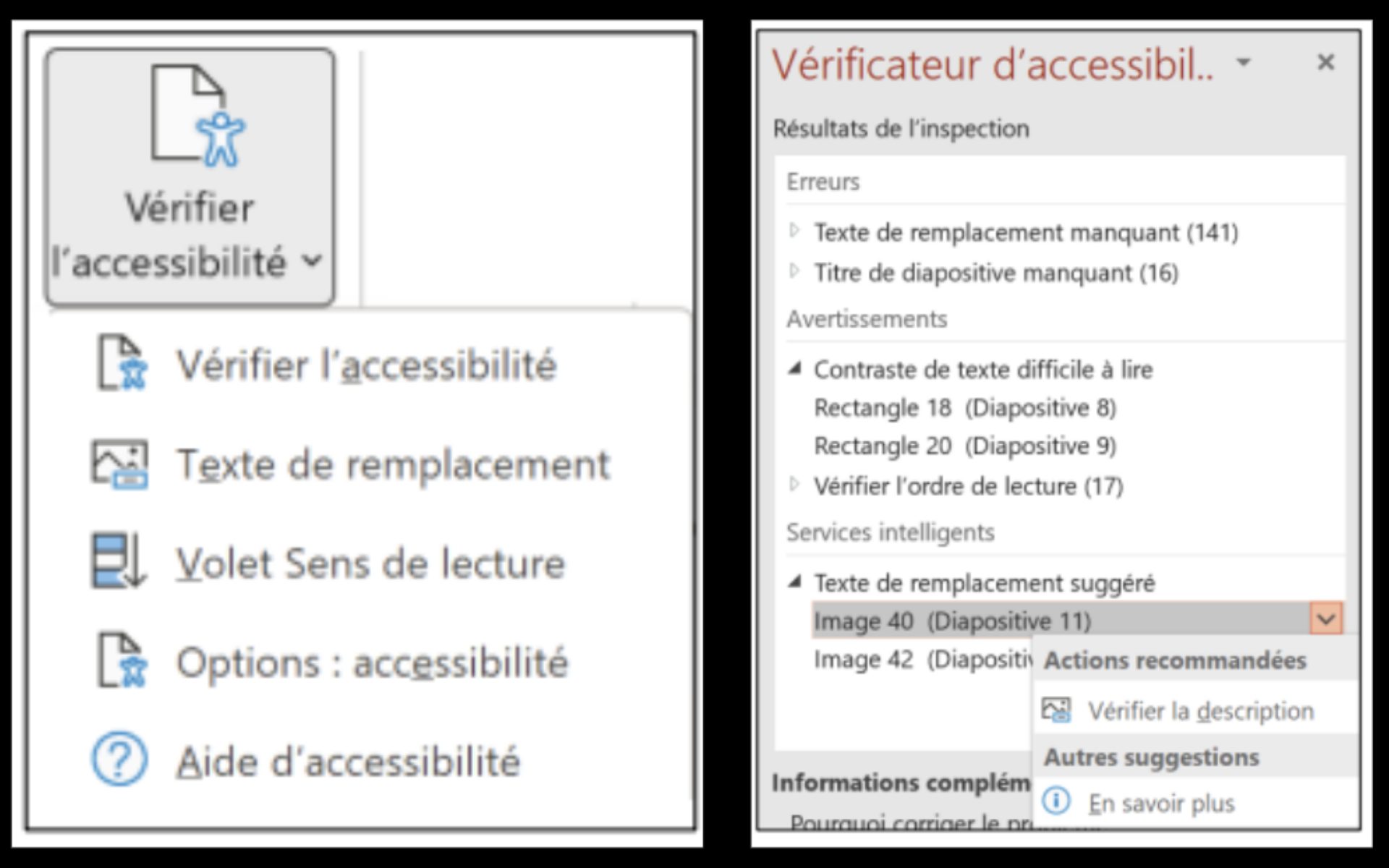 Fenêtre présentant un exemple de rapport d'accessibilité du document