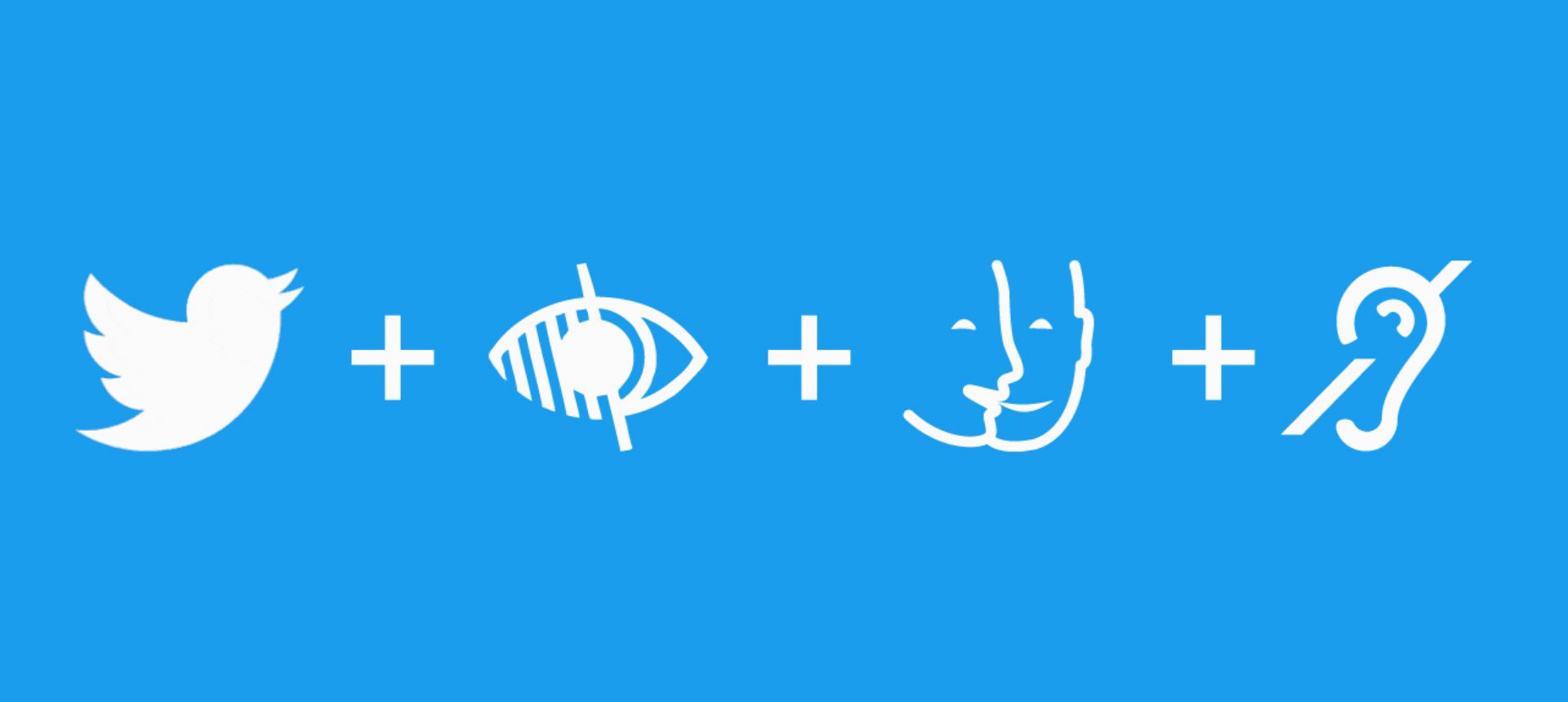 Logo Twitter avec symboles de déficience visuelle, de parole et d’audition sur fond bleu