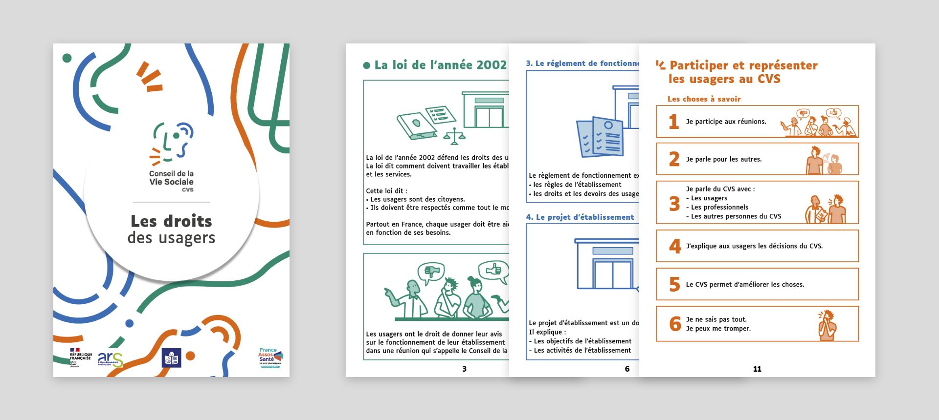 Brochure Conseil de la Vie Sociale sur les droits des usagers, avec pages intérieures en mise en page FALC
