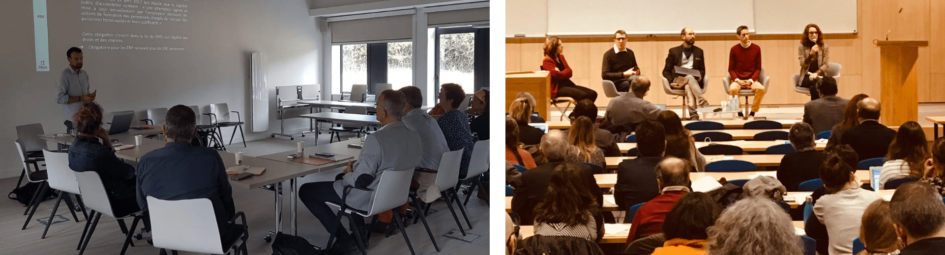 Session de formation et table ronde sur l’accessibilité du handicap devant un public en salle
