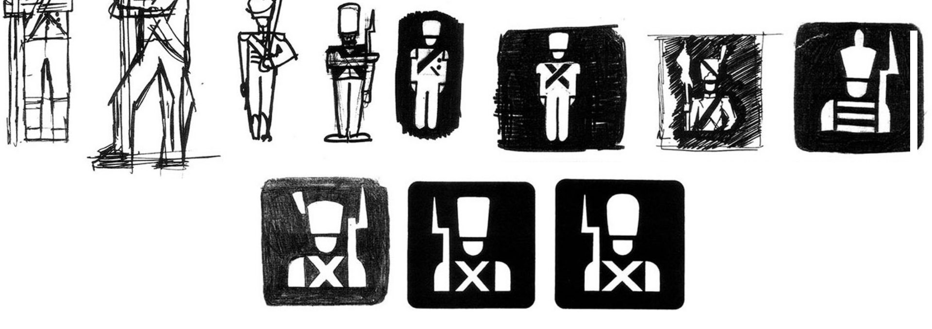 Recherches et croquis de pictogrammes réalisés par Jean Widmer