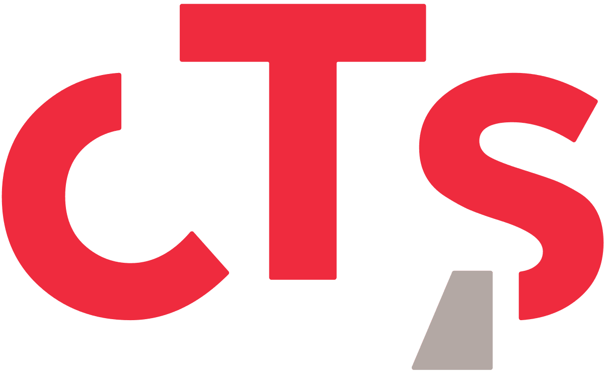 Logo CTS de la Compagnie des transports strasbourgeois en lettres rouges avec base grise sous le S