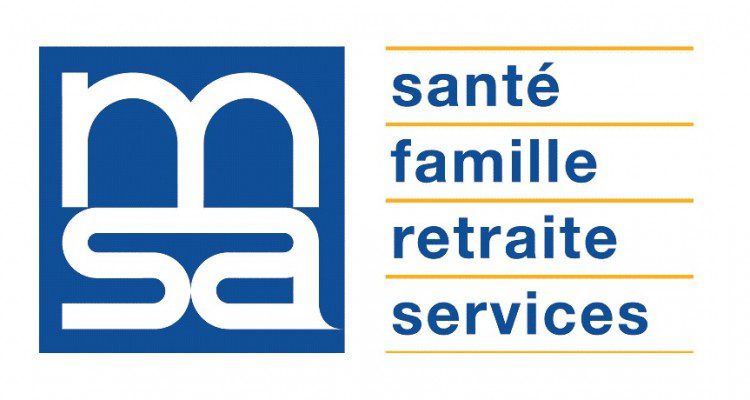 Logo Mutualité sociale agricole avec sigle MSA bleu et blanc et les mots santé famille retraite services