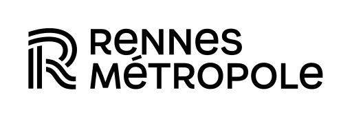 Logo Rennes Métropole en noir avec monogramme R stylisé à gauche et nom sur deux lignes