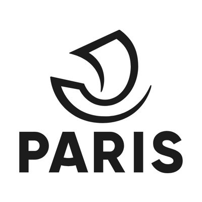 Logo Paris noir avec emblème stylisé au-dessus du nom PARIS en capitales