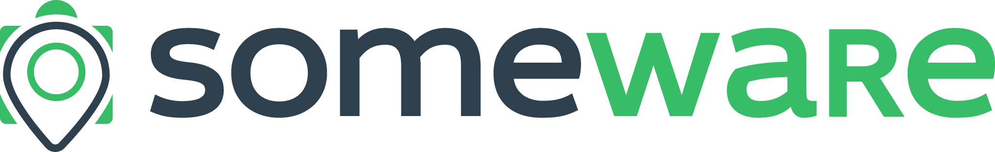 Logo Someware avec repère de localisation vert et bleu suivi du nom somewaRe en lettres bicolores